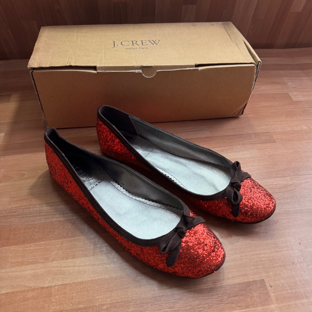 J.Crew ballet flats glitter flame red sparkle flat shoes wizard of oz size 8.5 - Picture 2 of 12